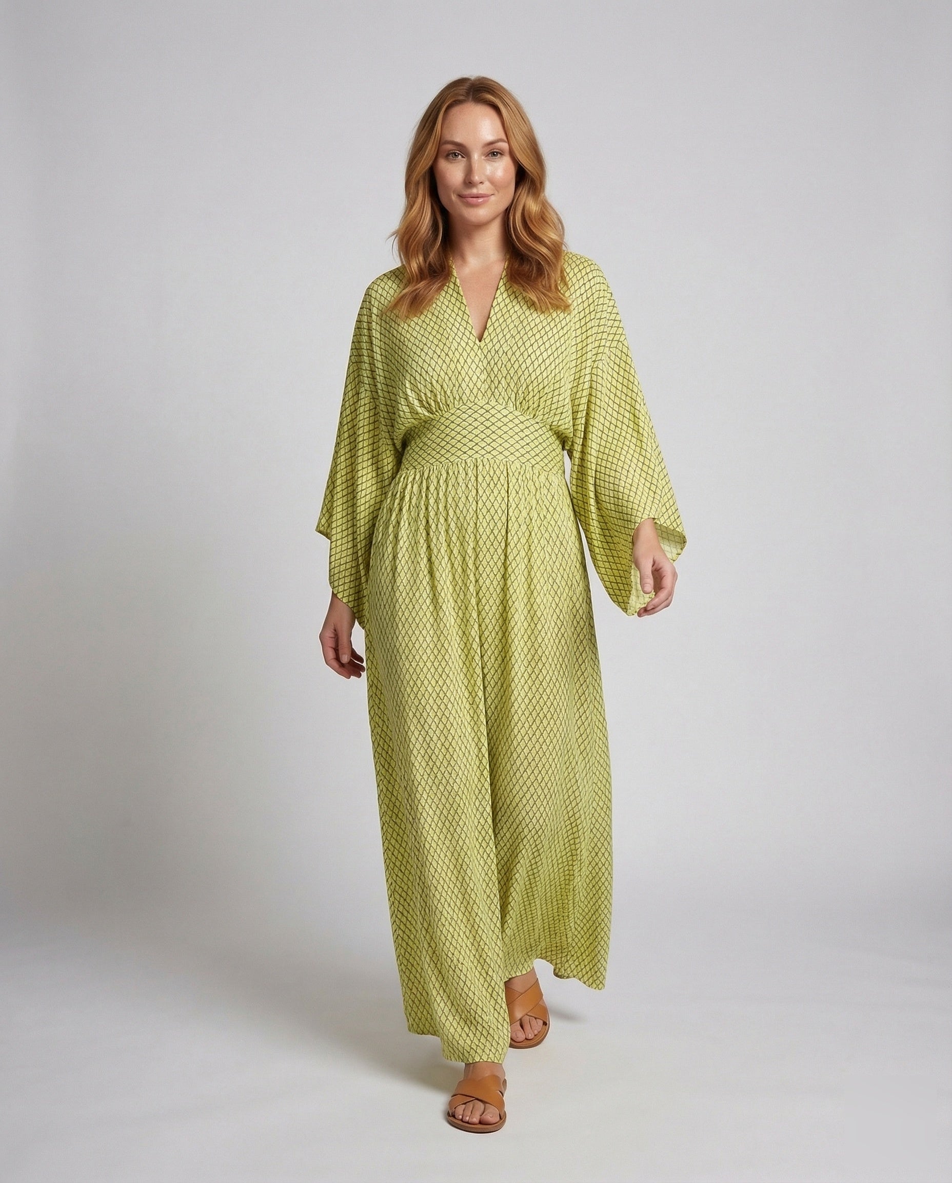 Damen Maxikleid Fledermausärmel mit Gummizug - Norvielle