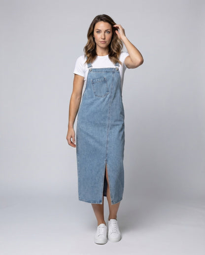 Damen Jeanskleid Midi Länge Seitenschlitz - Norvielle