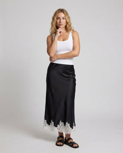 Damen Satinrock A-Linie Spitzenbesatz - Norvielle