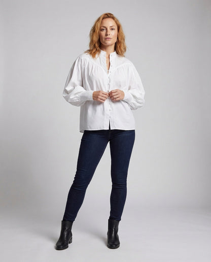 Damen Bluse Stehkragen Ballonärmel Elegantes Design - Norvielle