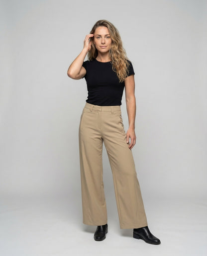 Damen Hochtaillierte Garderobenhose Mit Weitem Fall - Norvielle