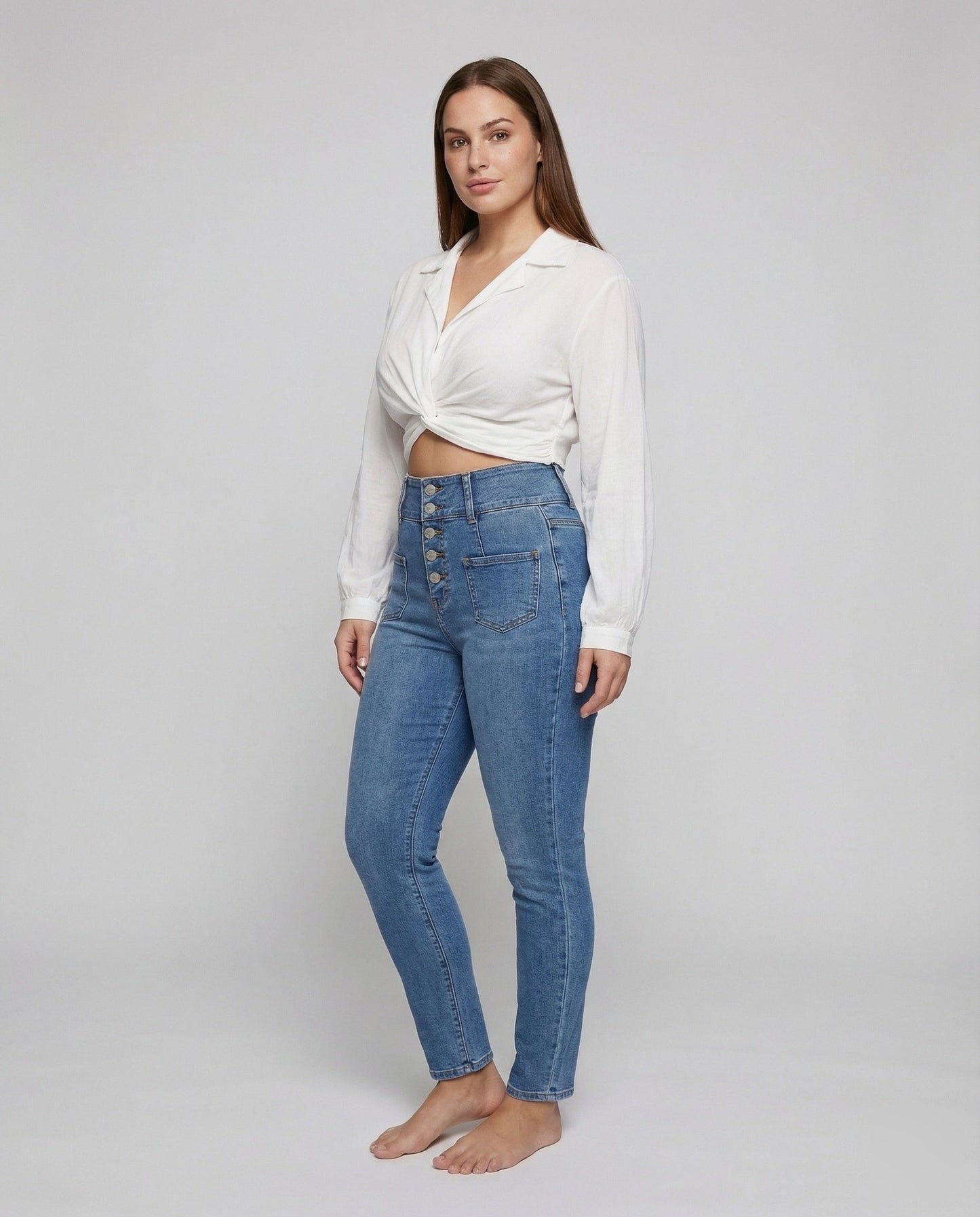 Damen Bluse Kurz Ballonärmel Knotendetail - Norvielle