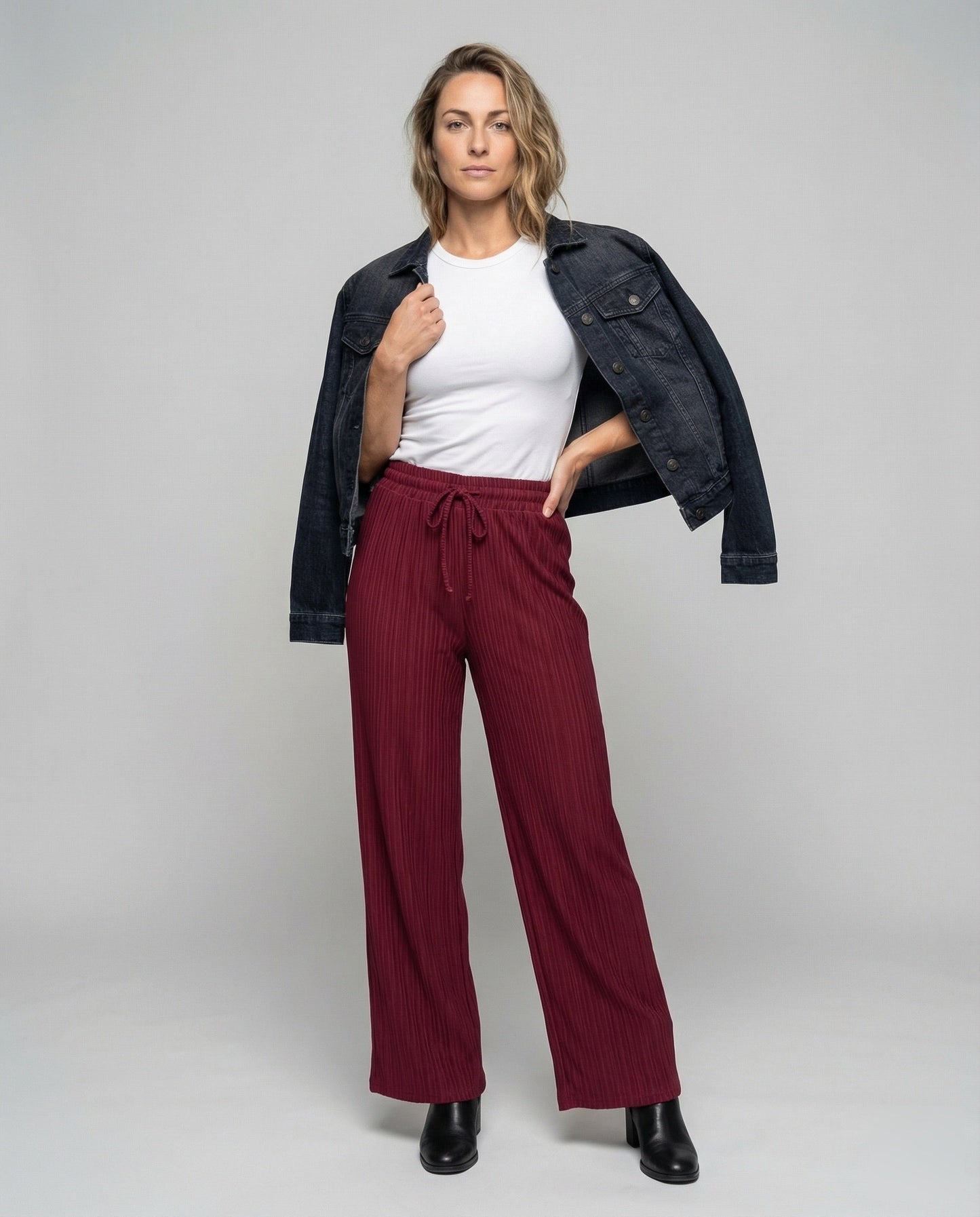 Damen Rippstrick Palazzo Hose Lässig - Norvielle