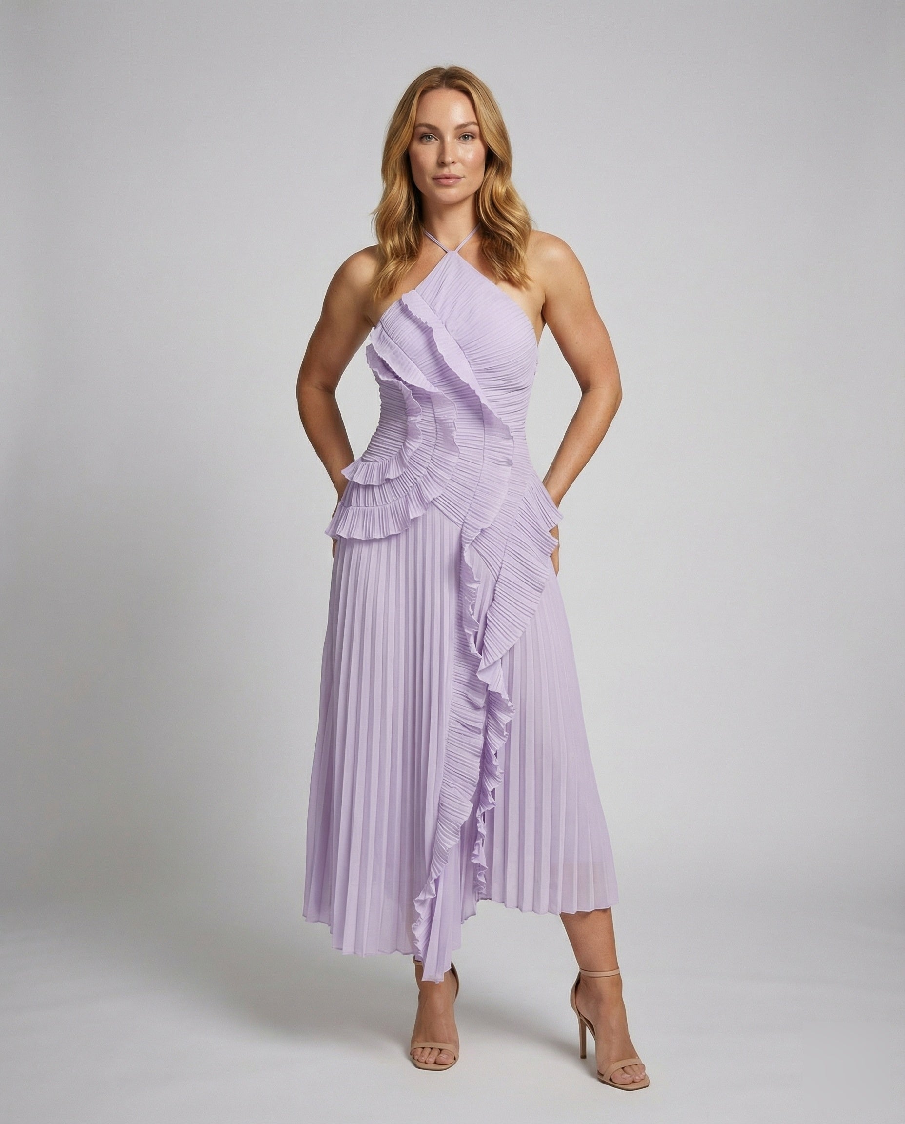 Damen Midaxi-Kleid Plissiert Rüschenbahn - Norvielle