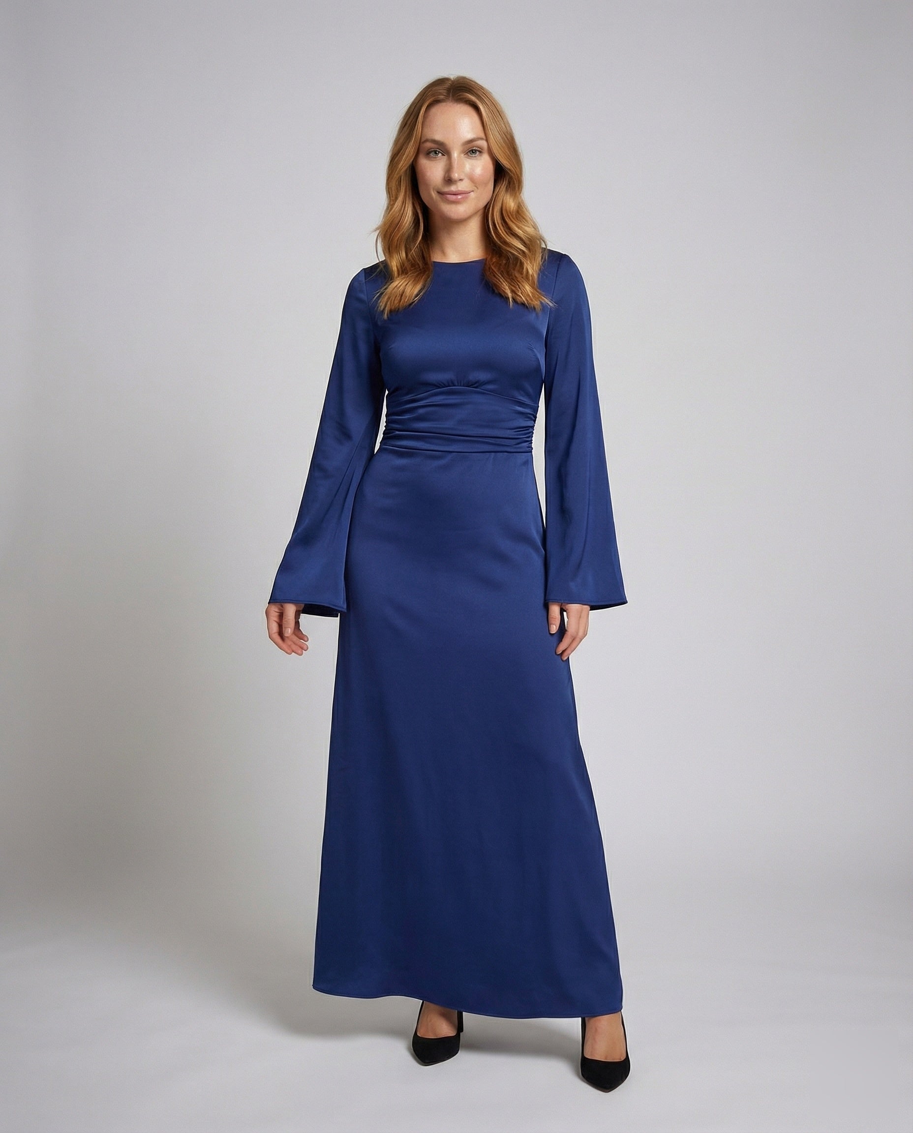 Damen Abendkleid aus Satin Lange Glockenärmel - Norvielle