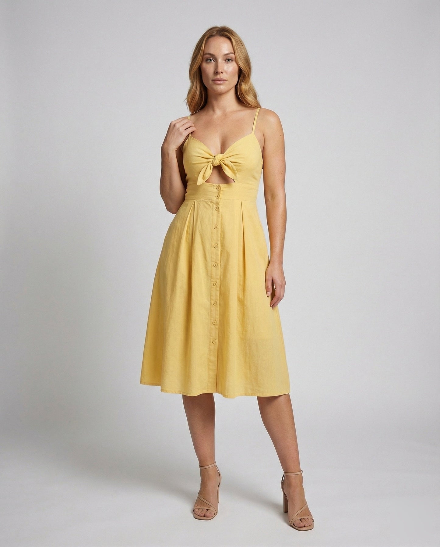 Damen Midikleid mit Knoten-Bustier Unterbrust-Ausschnitt - Norvielle