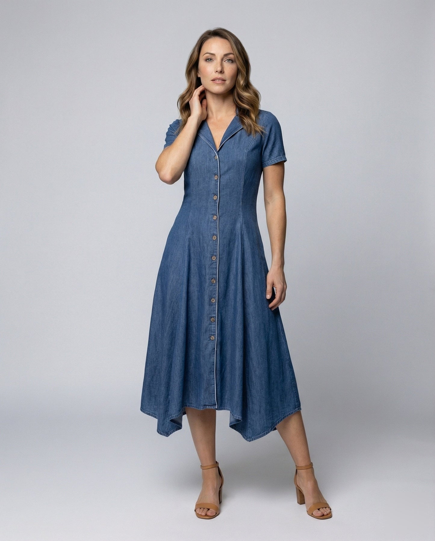 Damen Midikleid Denim Optik Mit Abnäher - Norvielle