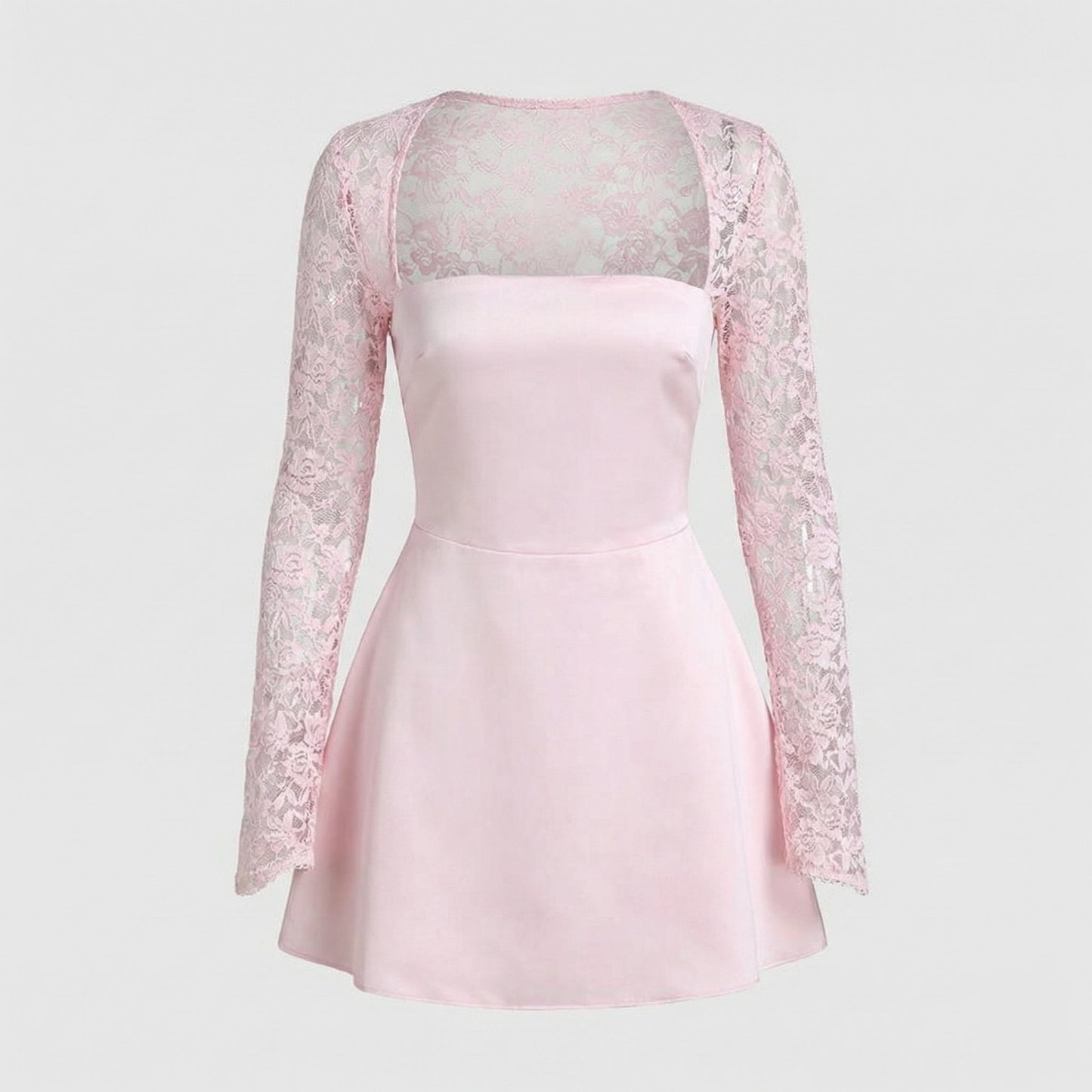 Damen Trägerloses Minikleid Spitzenärmel