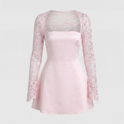 Damen Trägerloses Minikleid Spitzenärmel