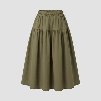 Damen Midi-Stufenrock Weich Gummibund