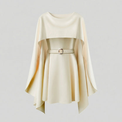 Damen Minikleid Cape-Design mit Taillengürtel