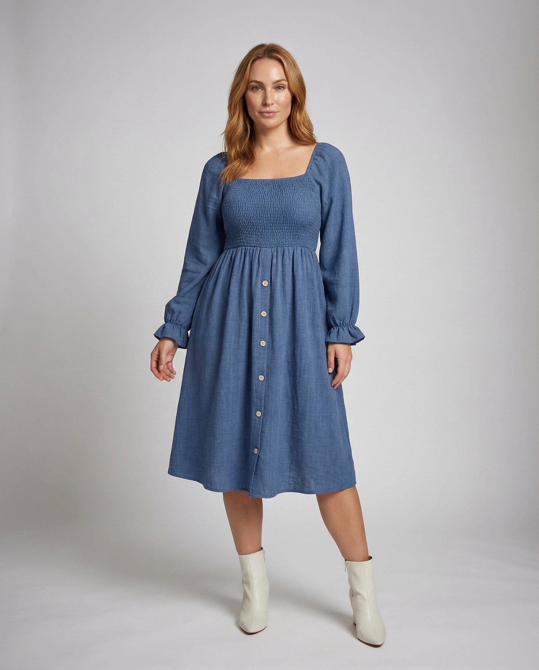 Damen Midikleid Gesmoktes Mieder - Norvielle