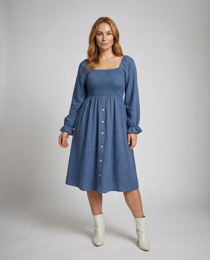 Damen Midikleid Gesmoktes Mieder - Norvielle