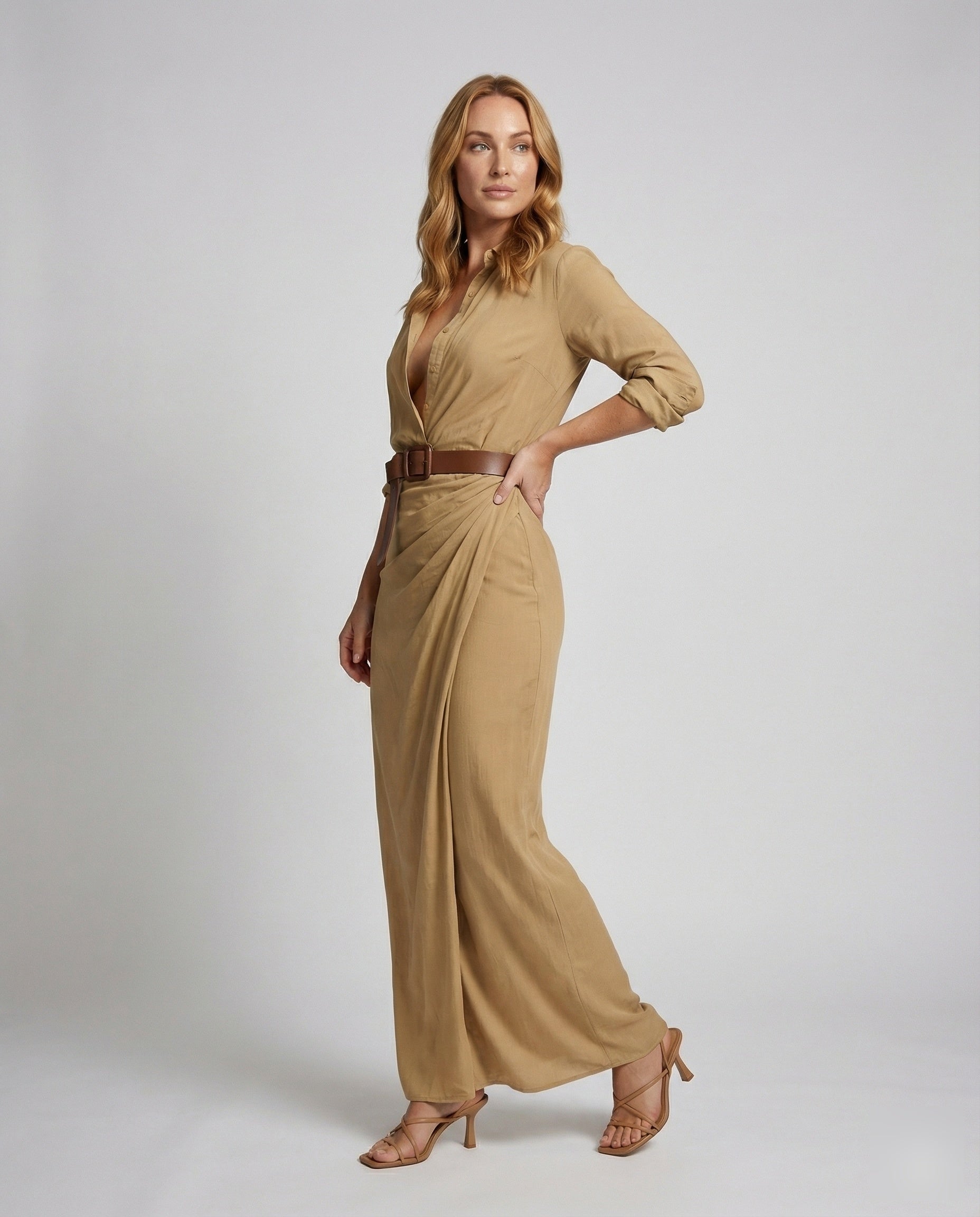 Damen Maxi-Kleid V-Ausschnitt Schlank Schwarz - Norvielle