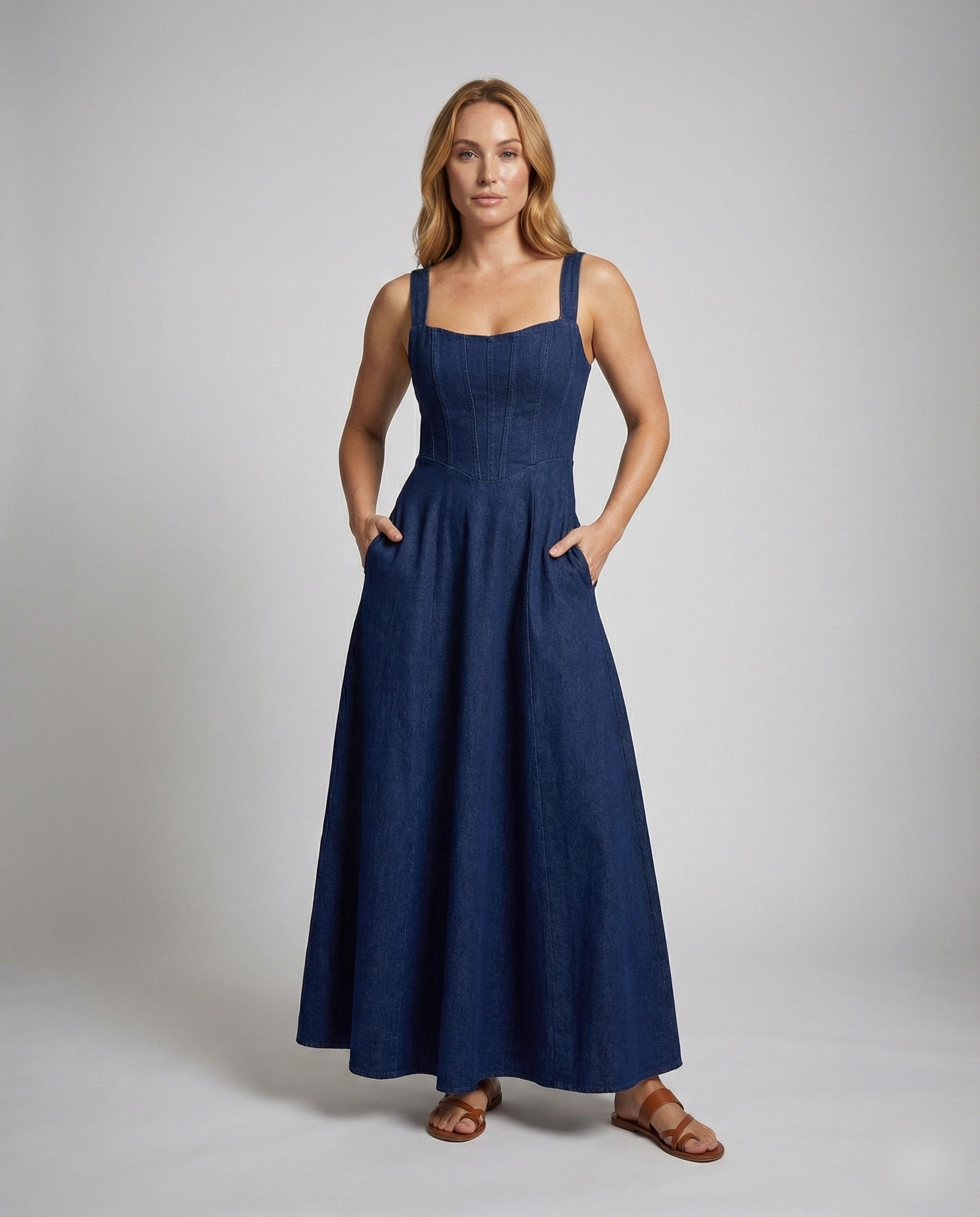 Damen Maxikleid Jeans A-Linie Korsage - Norvielle