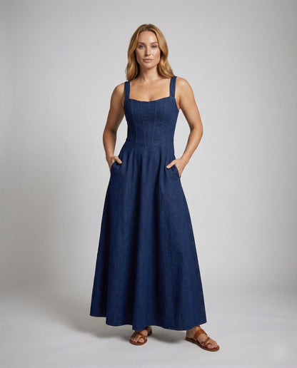 Damen Maxikleid Jeans A-Linie Korsage - Norvielle