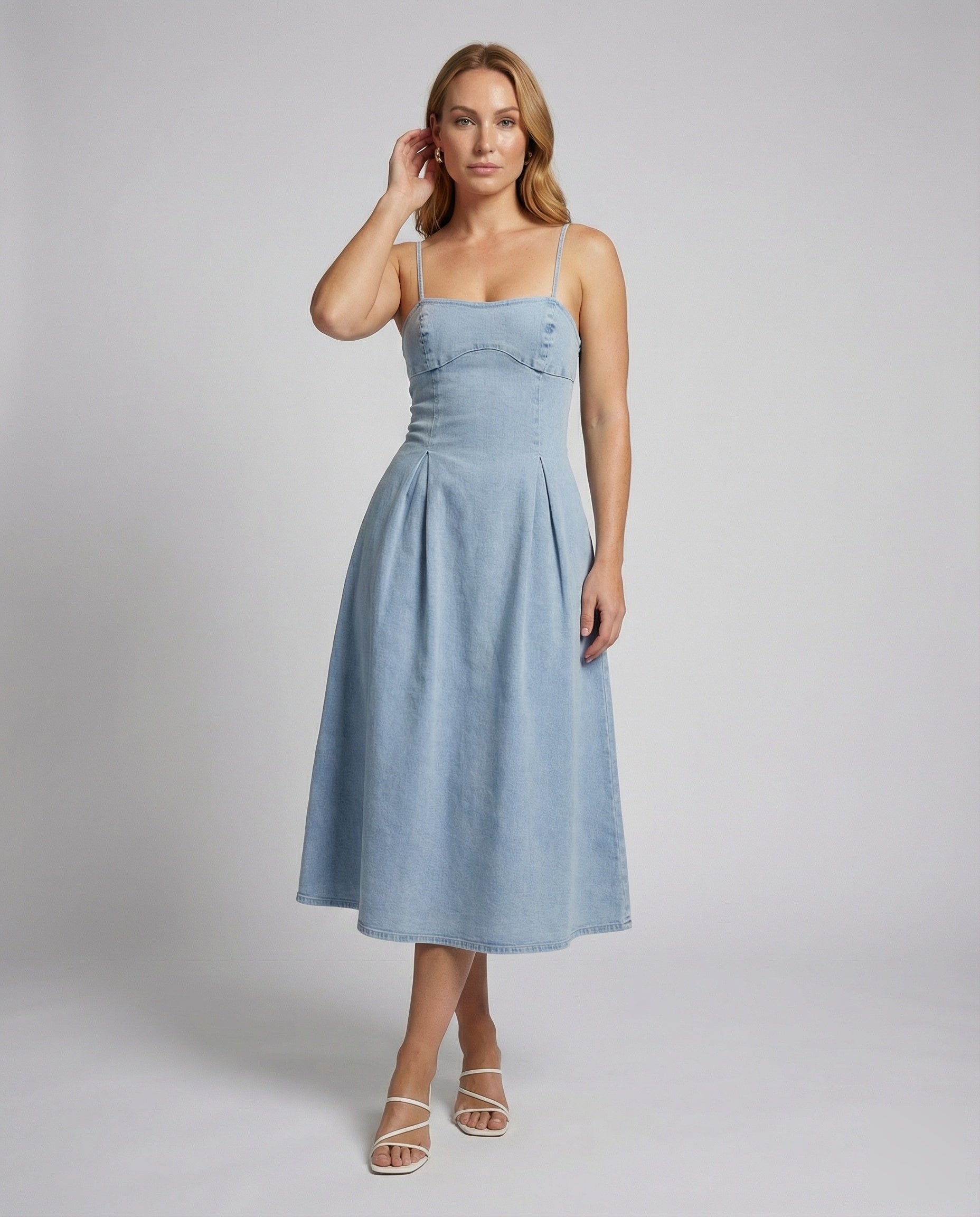 Damen Midikleid Jeans Vorgeformte Korsage Faltenrock - Norvielle
