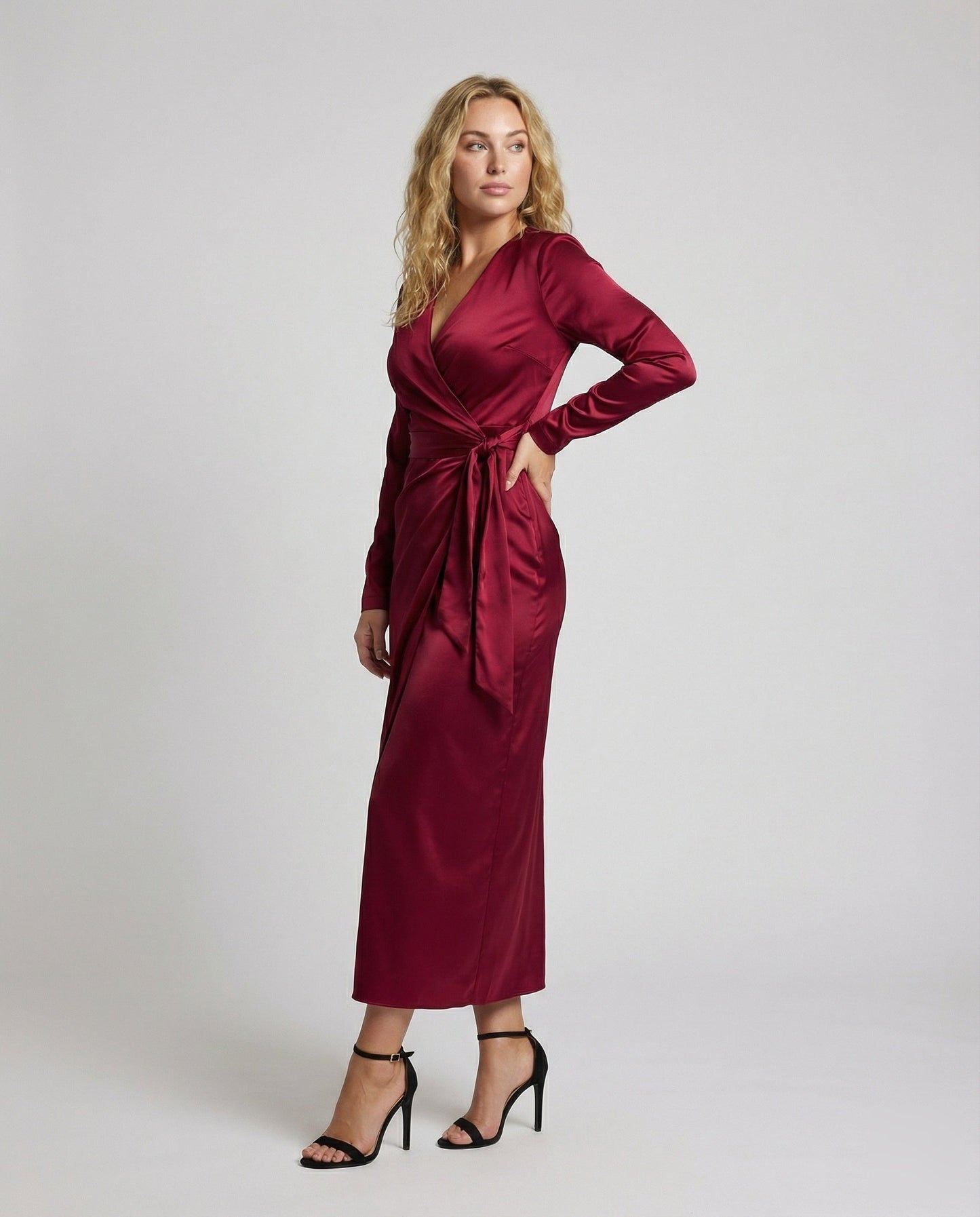 Damen Wickelkleid Satin Seitenschleife - Norvielle