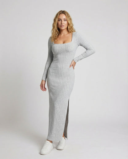 Damen Maxikleid Rippstrick Quadrat-Ausschnitt - Norvielle