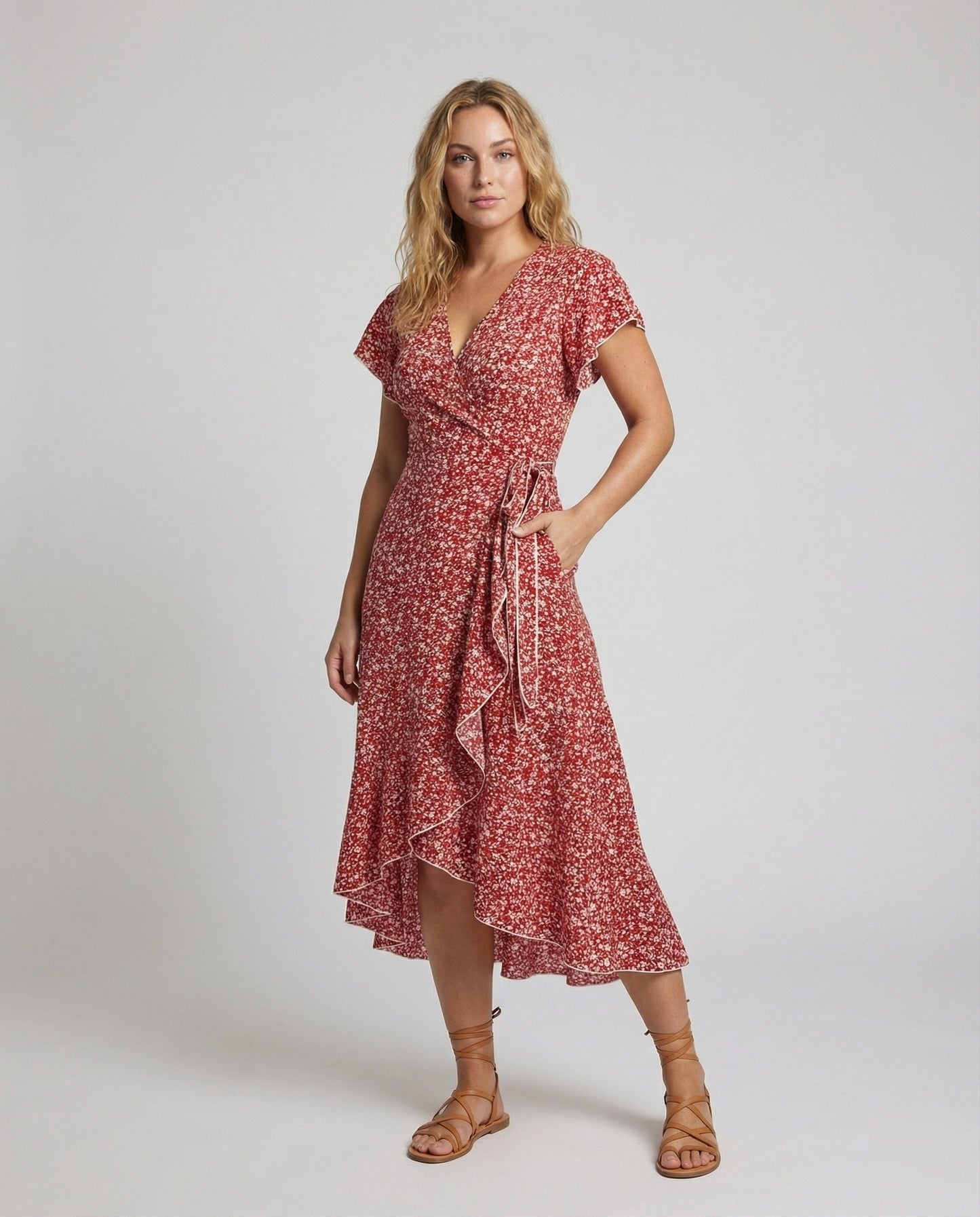 Damen Wickelkleid Asymmetrischer Saum Midi Länge - Norvielle