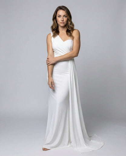 Damen Abendkleid Einschultrig mit Drapé-Schleppe - Norvielle