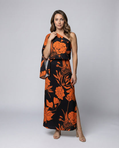 Damen Maxikleid Einschultrig Cape-Ärmel - Norvielle
