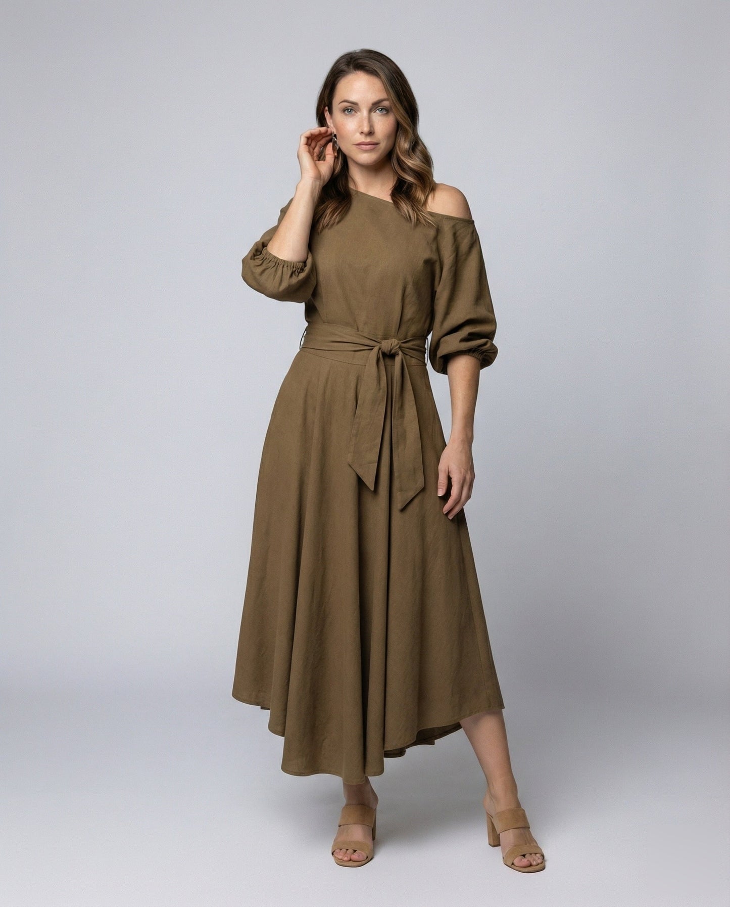 Damen Midikleid Einseitig Schulterfrei Stufenrock - Norvielle