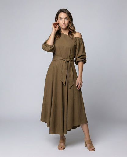 Damen Midikleid Einseitig Schulterfrei Stufenrock - Norvielle