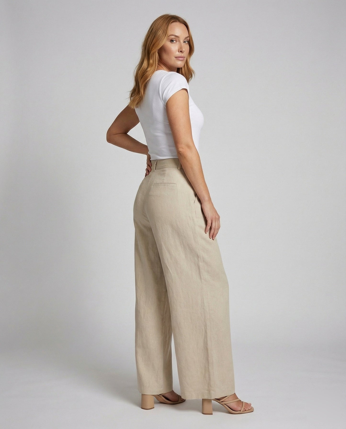 Damen Leinenmix Weithose Elegante Beige - Norvielle