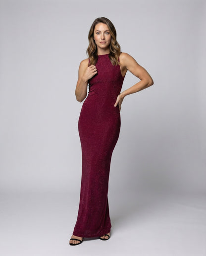 Damen Abendkleid Glitzerjersey Figurbetont Schwarz - Norvielle