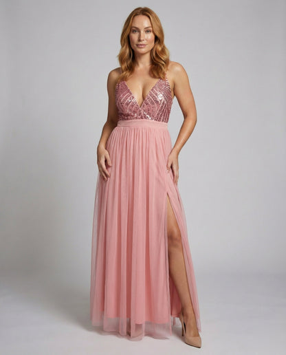 Damen Abendkleid Tüll Pailletten Bustier - Norvielle