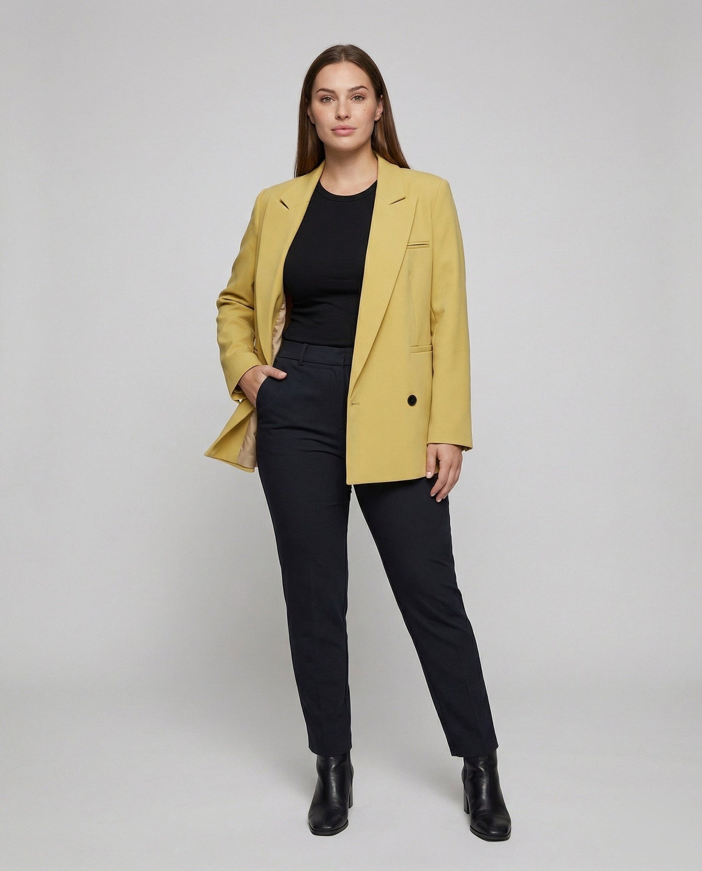 Damen Longblazer Doppelreihig Kastig Schwarz - Norvielle
