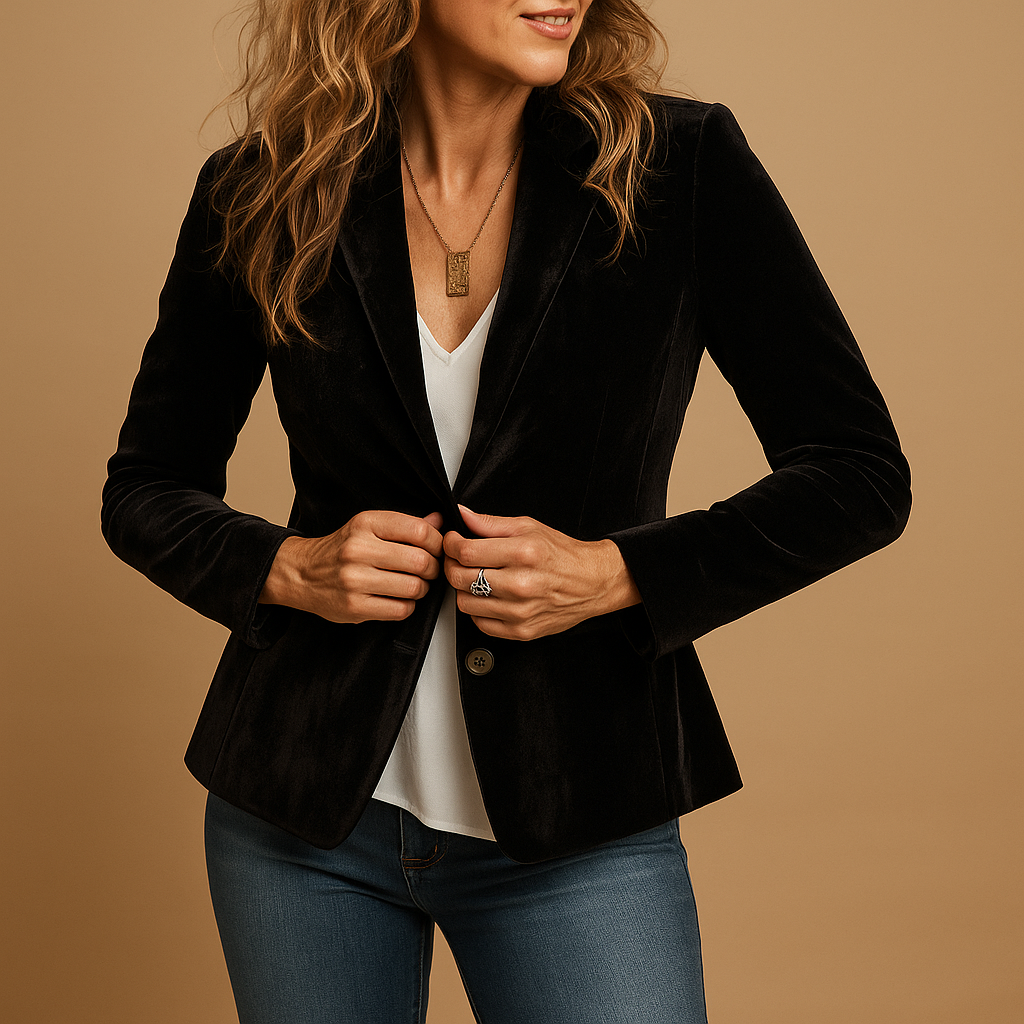 Damen Blazer Schmal Revers Taschen - Norvielle