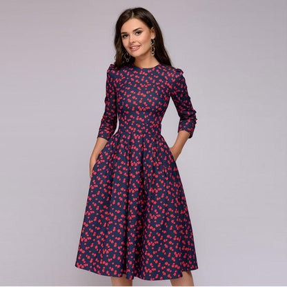 Damen Hochzeitsgastkleid Blumendruck Midi