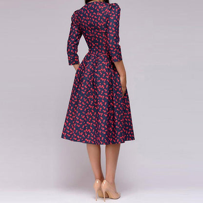 Damen Hochzeitsgastkleid Blumendruck Midi