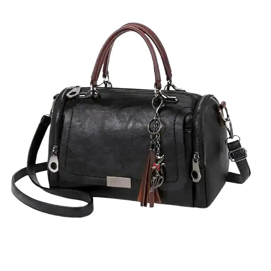 Norvielle Damen Handtasche Weiches Leder Reißverschluss Schwarz - Norvielle