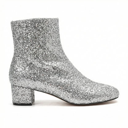 Norvielle Damen Glitzer-Ankle-Boots mit Blockabsatz
