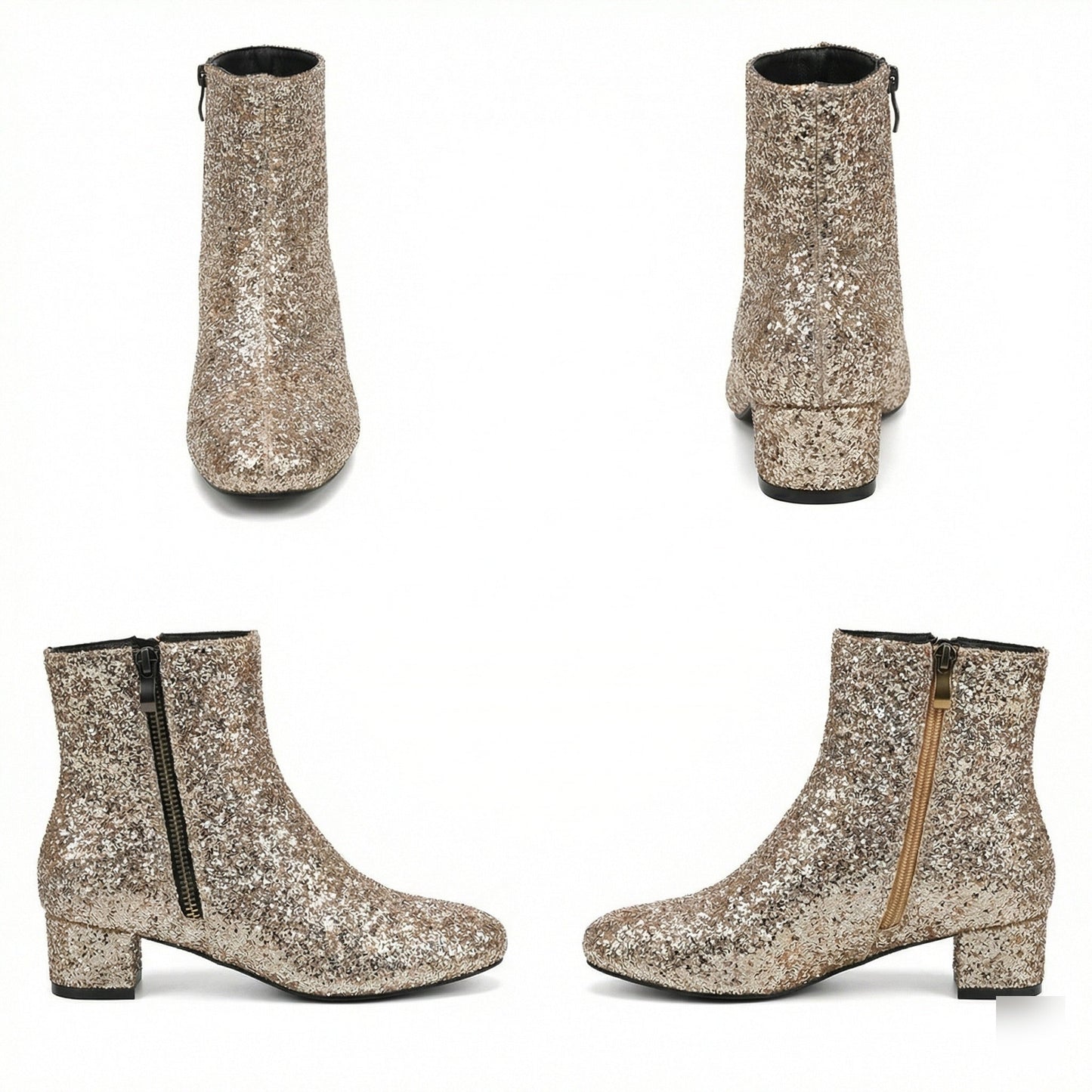 Norvielle Damen Glitzer-Ankle-Boots mit Blockabsatz