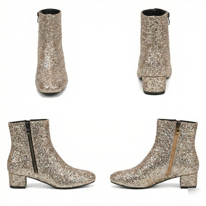Norvielle Damen Glitzer-Ankle-Boots mit Blockabsatz