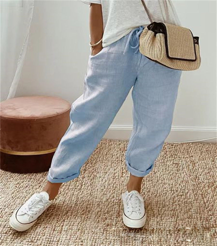 Elegante Damen Hose Baumwollleinen Beige