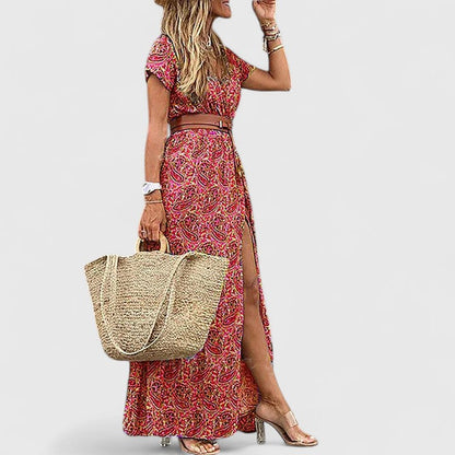 Damen Maxikleid Lässig V-Ausschnitt Boho Stil