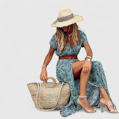 Damen Maxikleid Lässig V-Ausschnitt Boho Stil