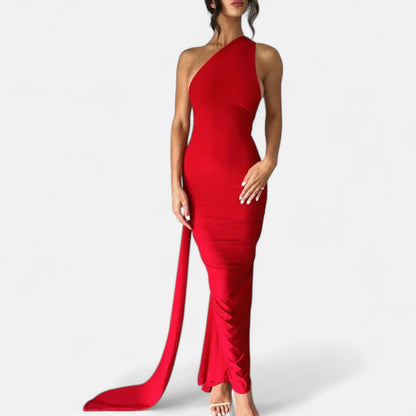 Damen Maxikleid Ein-Schulter-Neckholder