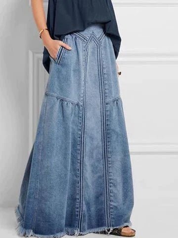 Norvielle Damen Denimrock Elastischer Bund Lang - Norvielle