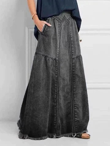 Norvielle Damen Denimrock Elastischer Bund Lang