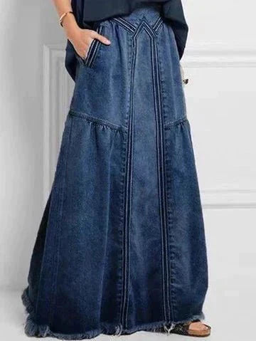 Norvielle Damen Denimrock Elastischer Bund Lang