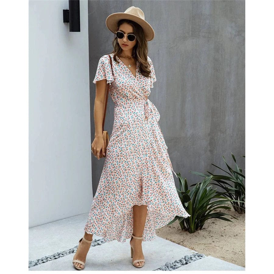 Damen Blumenkleid V-Ausschnitt Rüschen Sommerlich Elegantes Design - Norvielle
