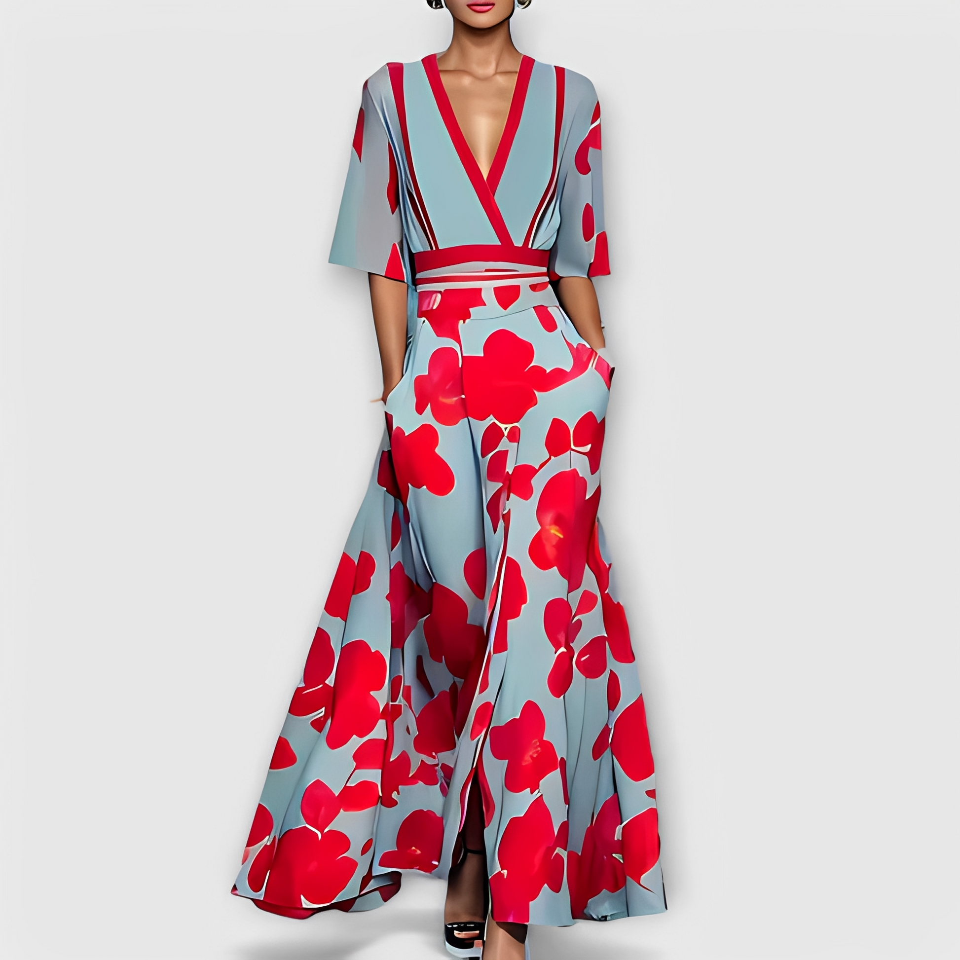 Damenkleid Blumenmuster Midi Grüün - Norvielle