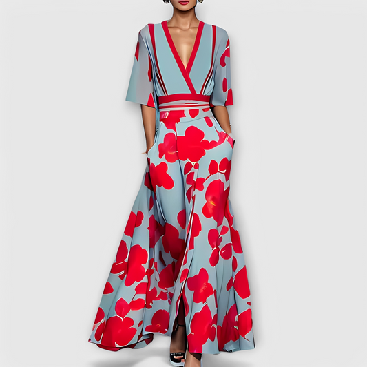 Damenkleid Blumenmuster Midi Grüün - Norvielle