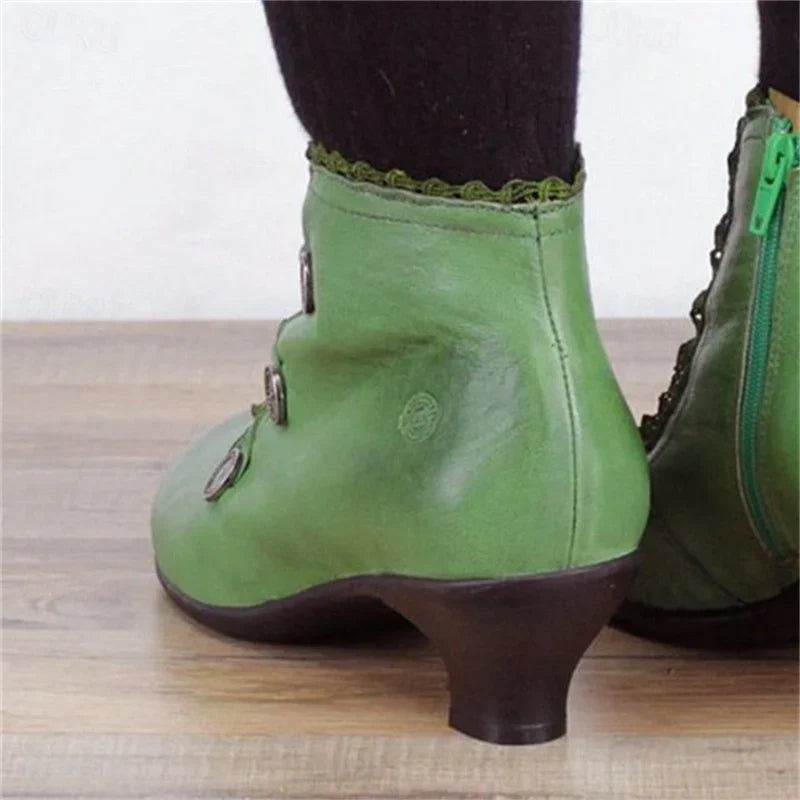 Damen Viktorianische Schnür-Stiefeletten Spitzenbesatz